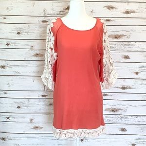 UMGEE ORANGE LINED DRESS WITH LACE DETAILING